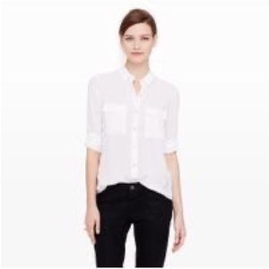 Club Monaco Cream Relaxed Silk Shirt with Gold Stud Buttons S EUC Dry Cleaned